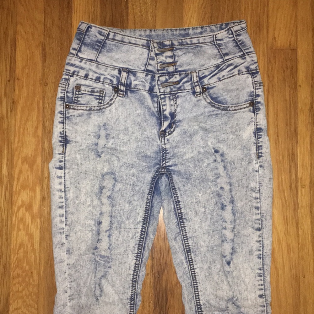 Super High Waisted Distressed Acid Wash Jeggings